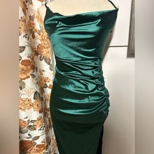 Sleek Teal Satin Mini Dress